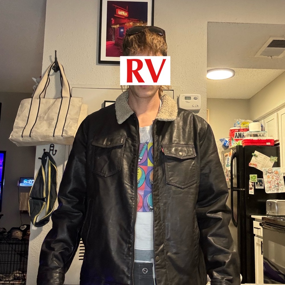 Levi's Black Leather Jacket with Shearling Collar